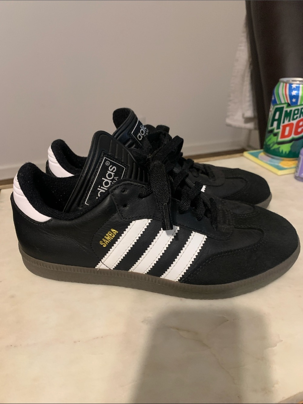 adidas Black White Samba Sneakers with Gold Detail